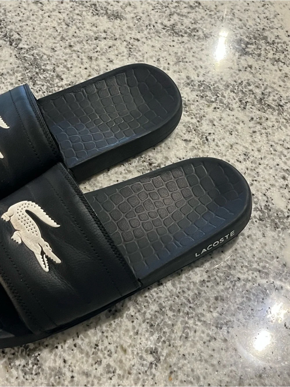 Lacoste Men's Size 13 Croco 1.0 Slide Black White